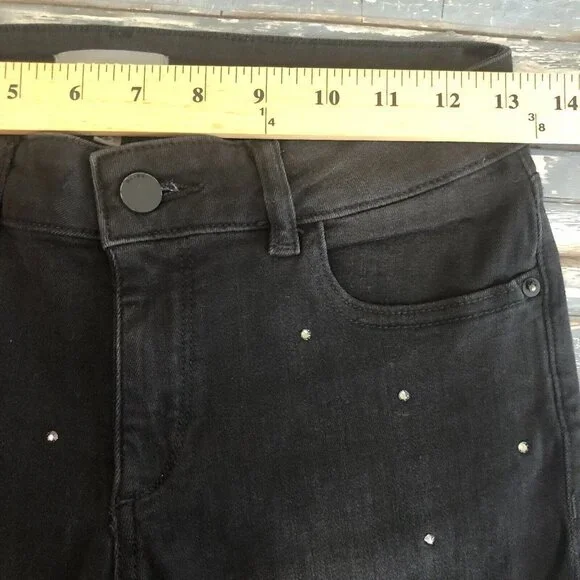 DL1961 Emma Low Rise Skinny Jeans in Kershaw Size 25 Black with Bling - Picture 6 of 11